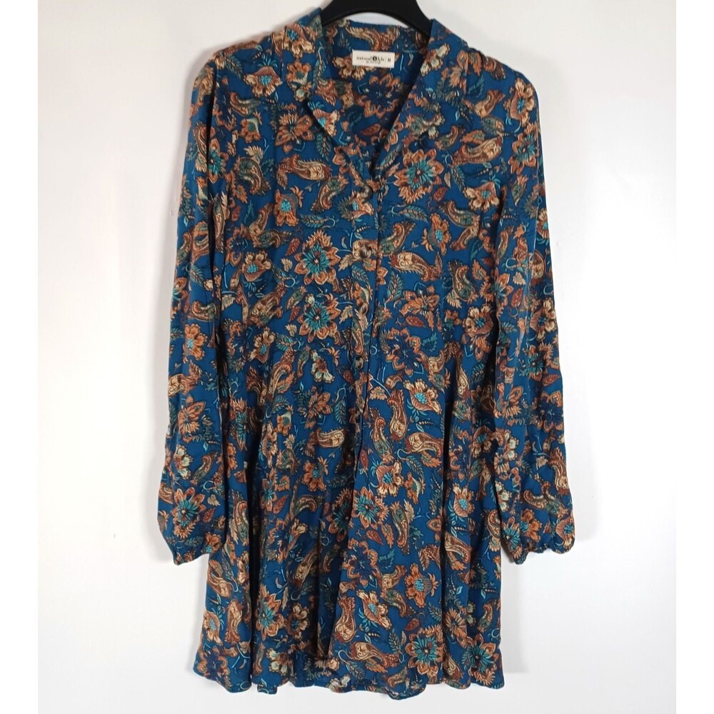 Natural Life Ansley Long Sleeve Shirt Dress Medium Boho Hippie Floral Coastal
